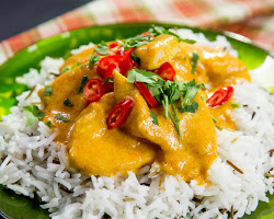 Serving chicken curry with basmati rice